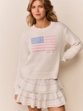 LoveShackFancy Cream Sweater with Pastel Flag Motif